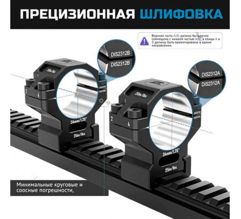 Кольца DISCOVERYOPT 34мм средние (7075) под Picatinny по низким ценам в магазине Пневмач