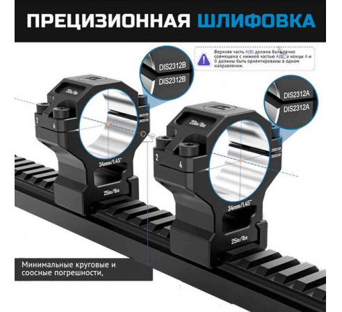 Кольца DISCOVERYOPT 34мм высокие (7075) под Picatinny по низким ценам в магазине Пневмач