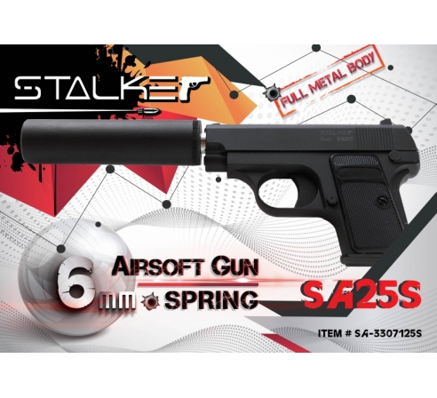 Пневматический пистолет спринговый Stalker SA25S (аналог Colt 25) + имитация глушителя по низким ценам в магазине Пневмач