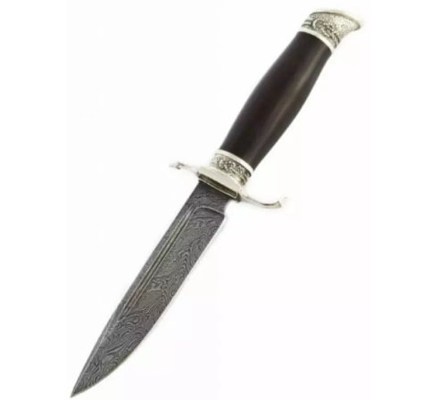 Нож Финка морская, дамасская ст., литье, черное дерево по низким ценам в магазине Пневмач