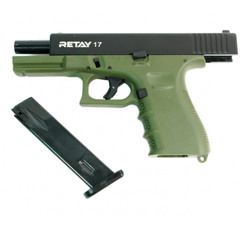 Пистолет охолощенный СХП  RETAY 17 (Glock) 9mm P.A.K, зеленый по низким ценам в магазине Пневмач