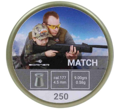 Пули пневматические Borner " Match", 4,5 (250 шт.) 0,58гр. по низким ценам в магазине Пневмач